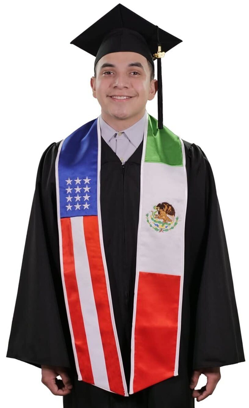 2798 Flag Country Embroidered Graduation Stole, Study Abroad Sash